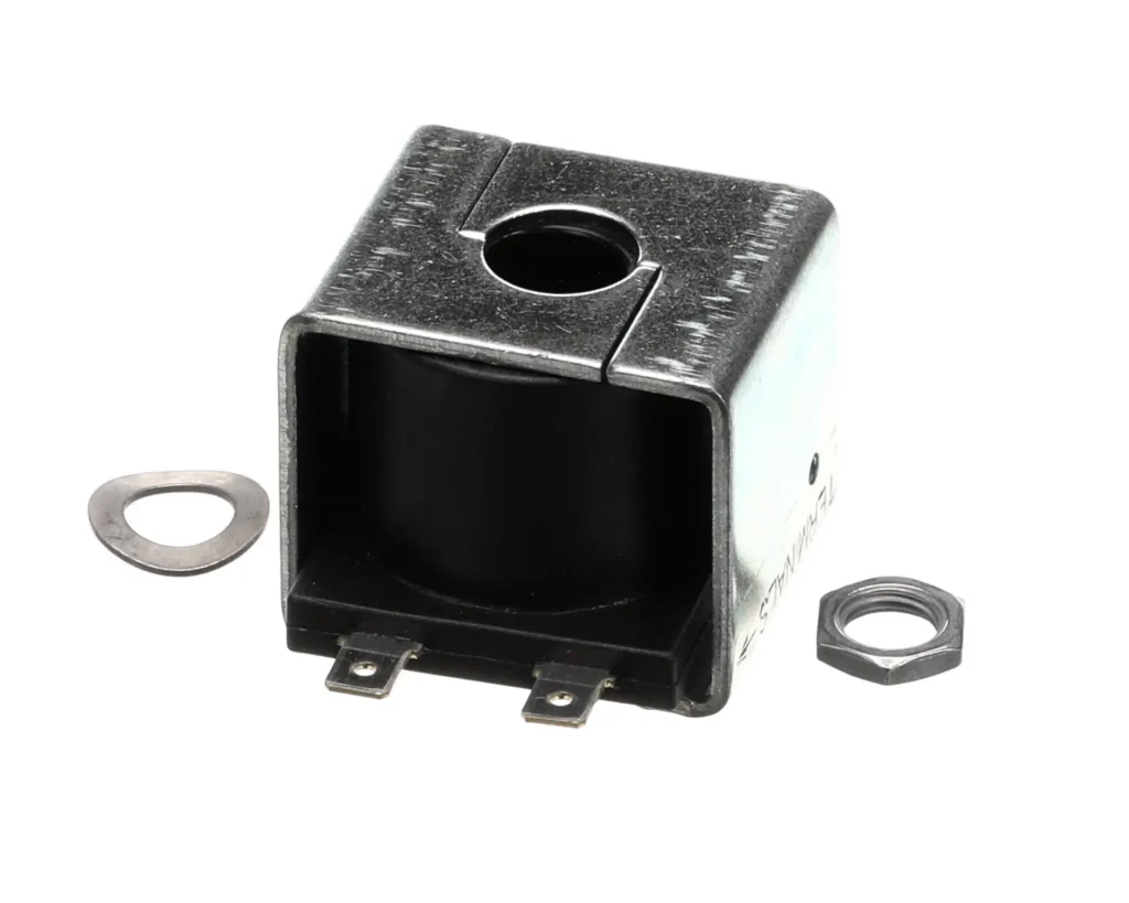 a metal box with a hole and a nut