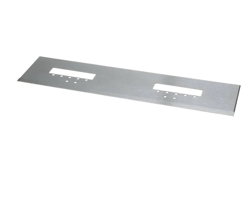a rectangular metal piece with holes