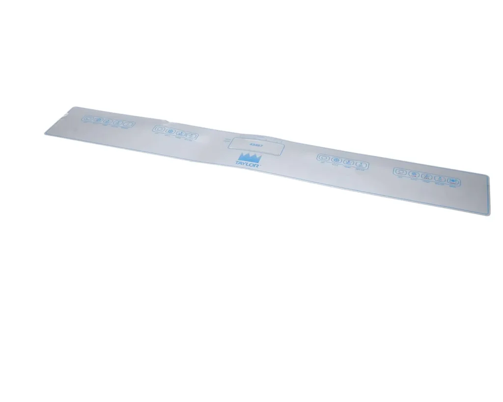 a long rectangular object with blue text