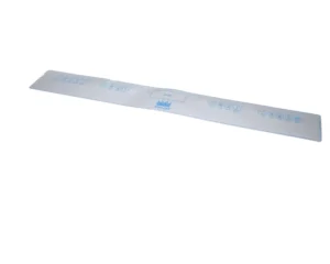 a long rectangular object with blue text