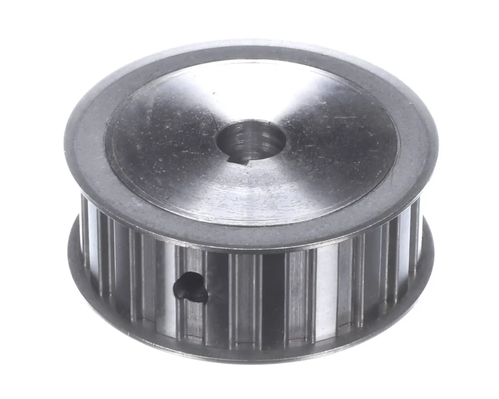 a close up of a metal wheel