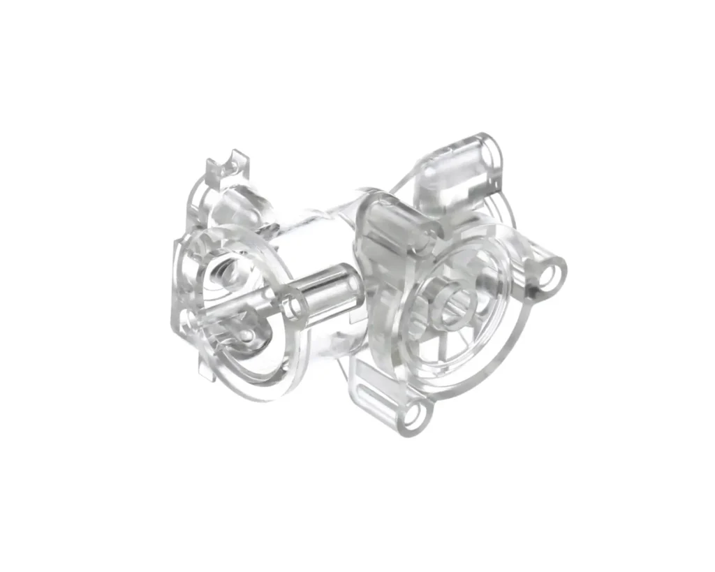 a clear plastic object with wheels