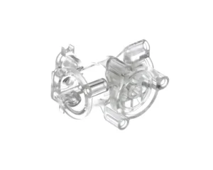 a clear plastic object with wheels