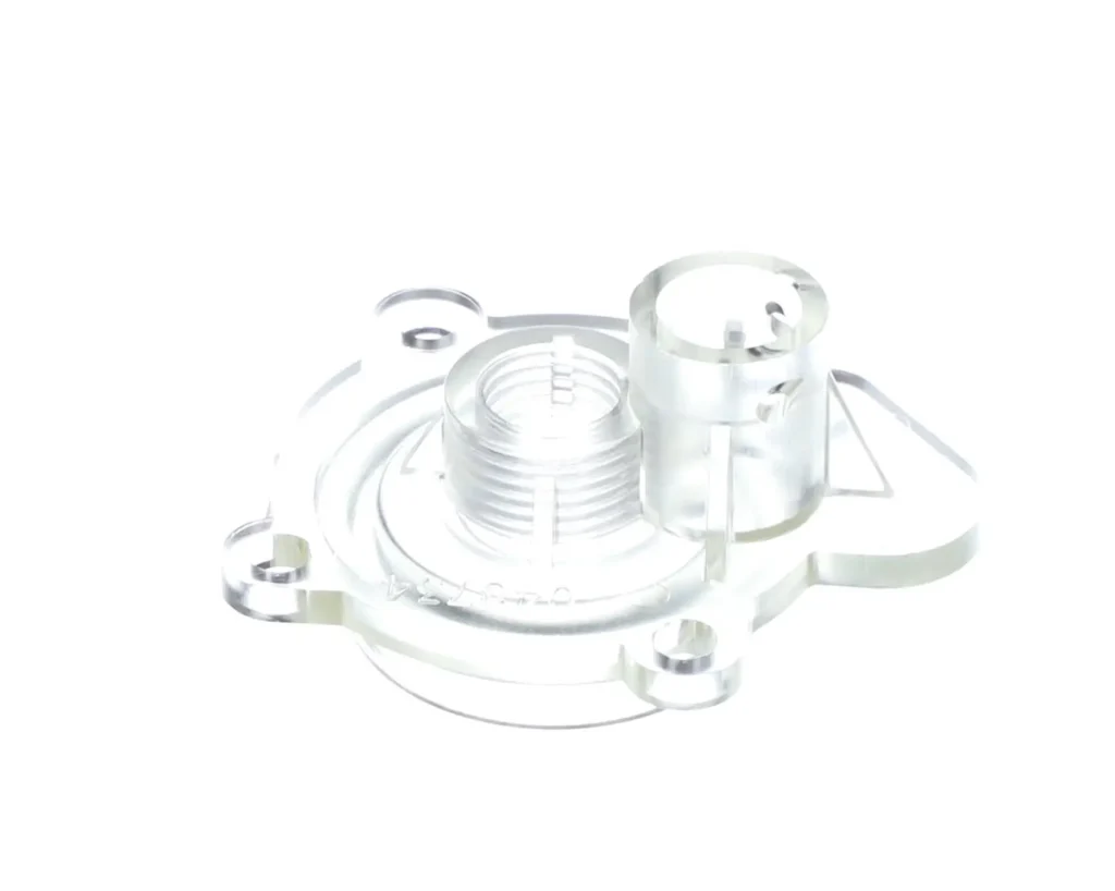 a clear plastic object with a nut