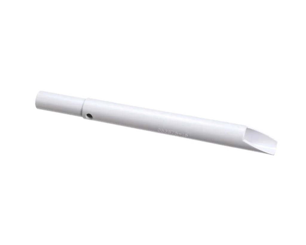 a white plastic tube with a pointed tip