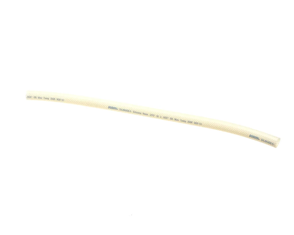 a white hose with blue text