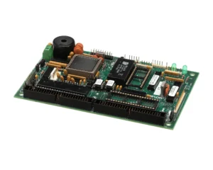 a green circuit board with many different components