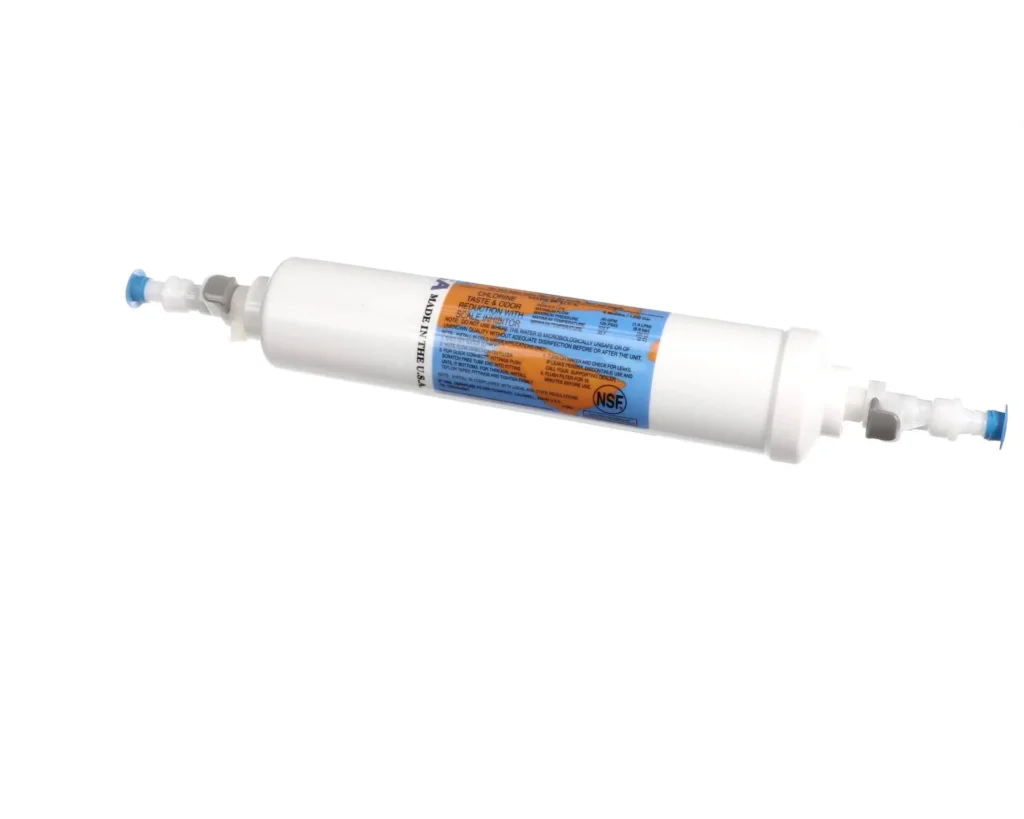 a white plastic bottle with blue and orange label