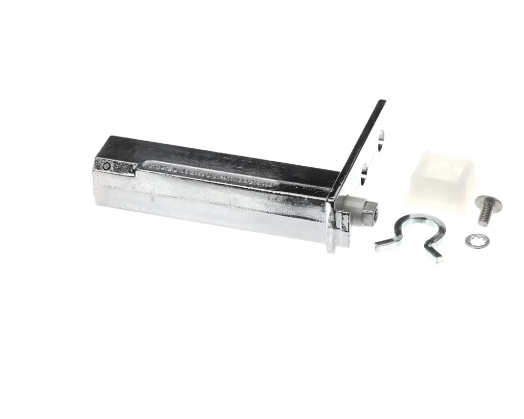 a metal piece of metal with a white plastic tube and a white plastic tube