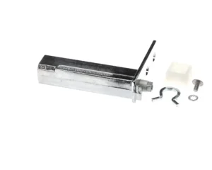 a metal piece of metal with a white plastic tube and a white plastic tube