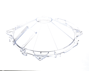 a clear plastic object with holes