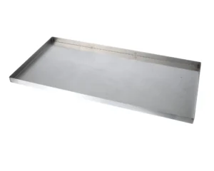 a rectangular metal tray with a white background