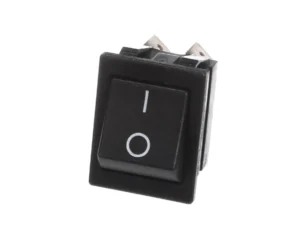 a black switch with a white circle on the button