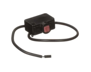 a black box with a red button