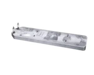 a metal plate with holes and screws