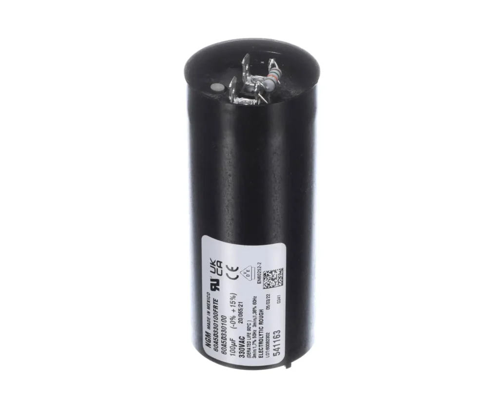 a black round object with a white label