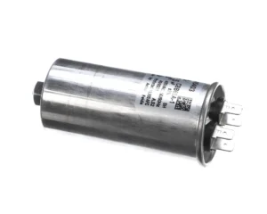 a metal cylinder with a black label