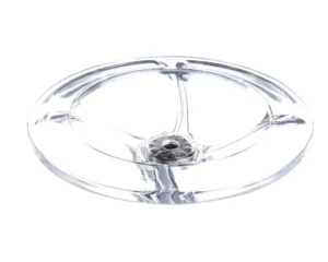 a clear plastic wheel with a hole