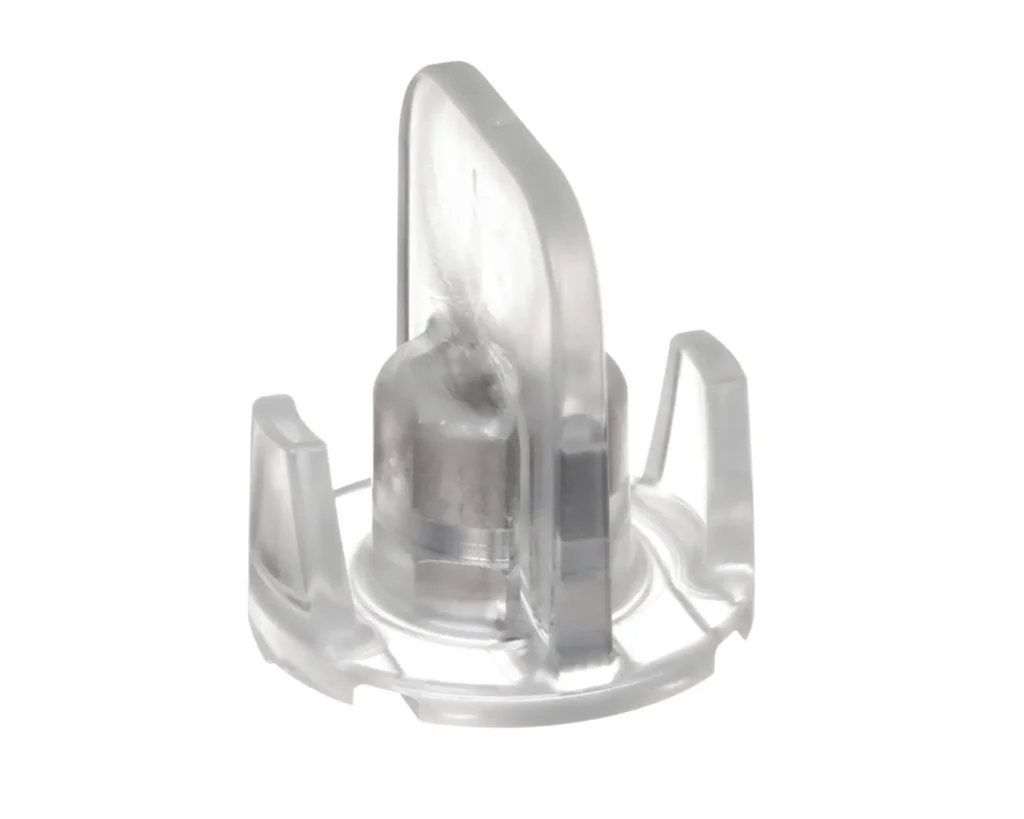 a clear plastic object with a metal tip