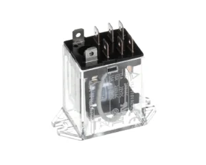 a clear plastic box with black and silver metal parts