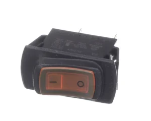 a black switch with a red button