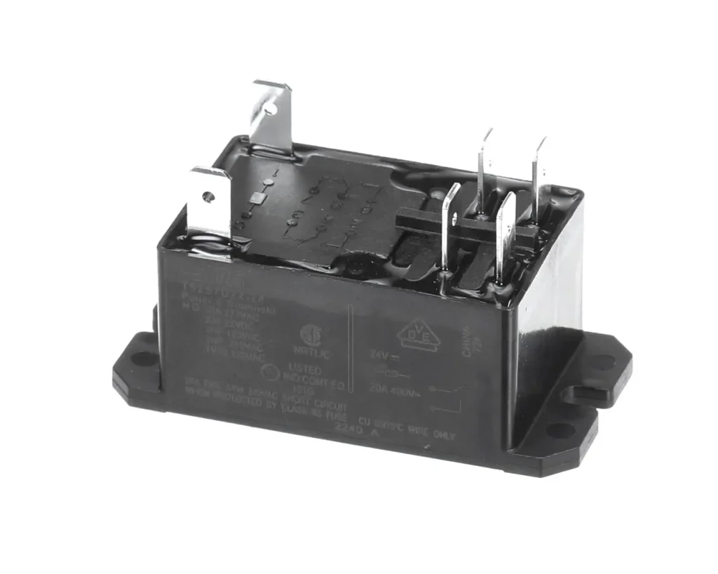 a black electrical device with metal screws