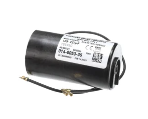 a black cylindrical object with a white label