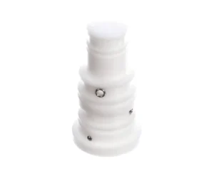 a white plastic object with metal rivets