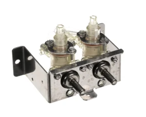 a metal box with two small round metal knobs