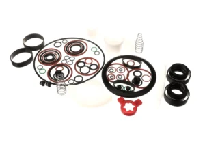 a group of black and red gaskets
