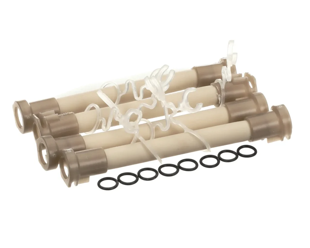 a group of plastic tubes with rubber rings