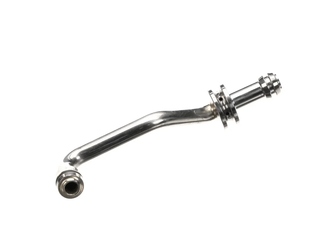 a silver metal pipe with a round hole