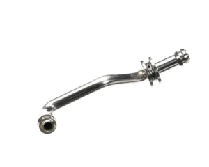 a silver metal pipe with a round hole