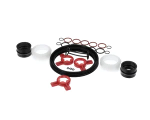 a group of black and red gaskets
