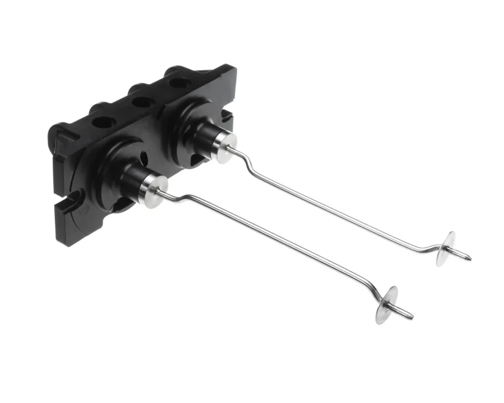 a black and silver metal object with two metal rods