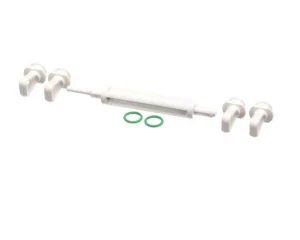 a white plastic device with a green ring and a white tube