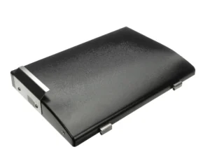a black rectangular object with metal hinges
