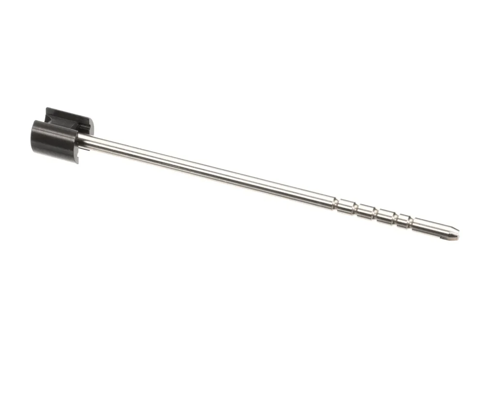 a metal rod with a black handle