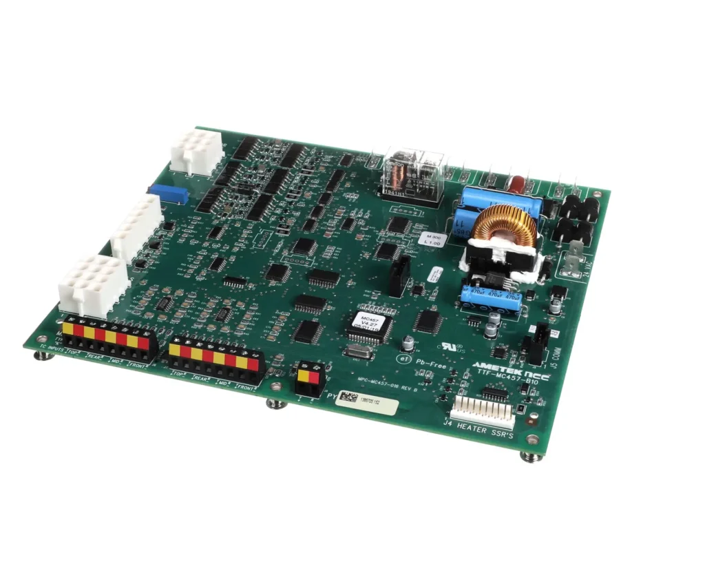 a green circuit board with many different components