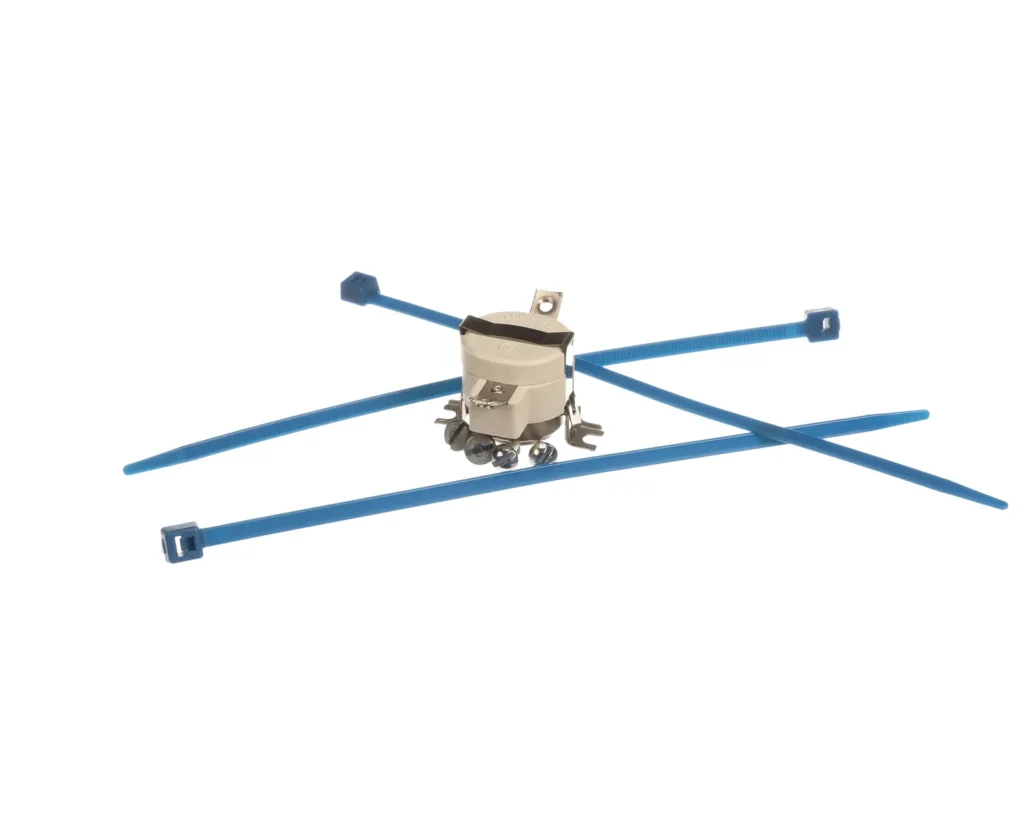 a blue and white object with blue plastic rods