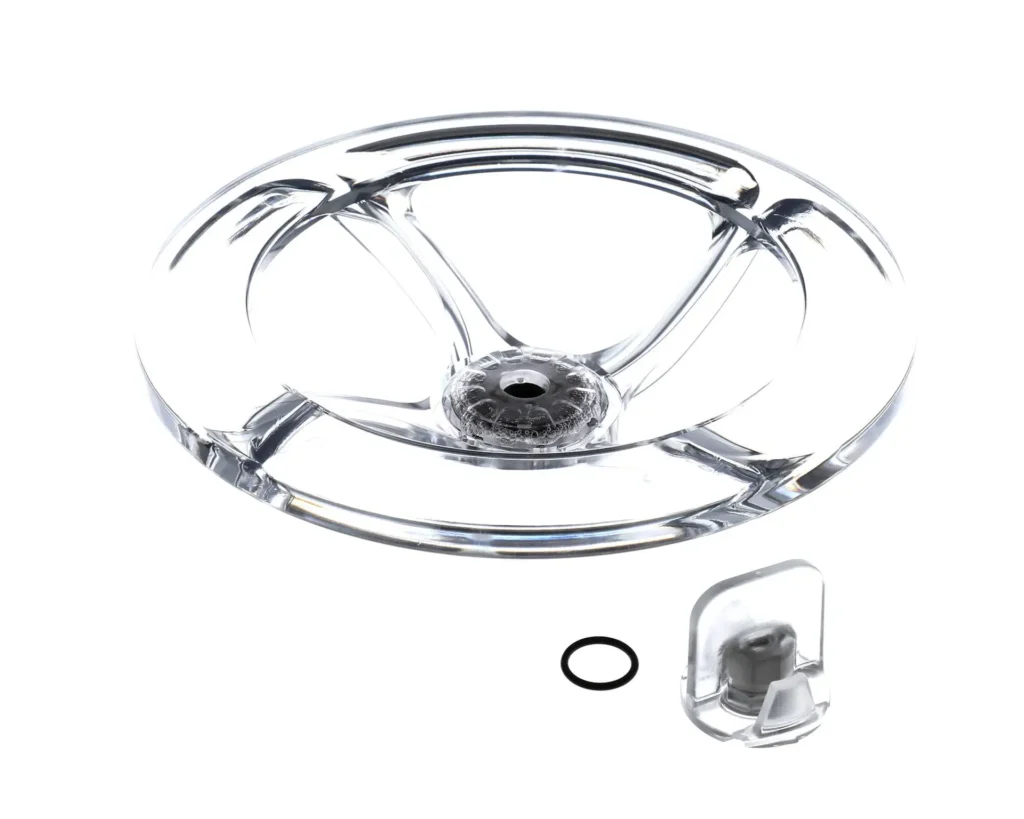 a clear plastic object with a black ring
