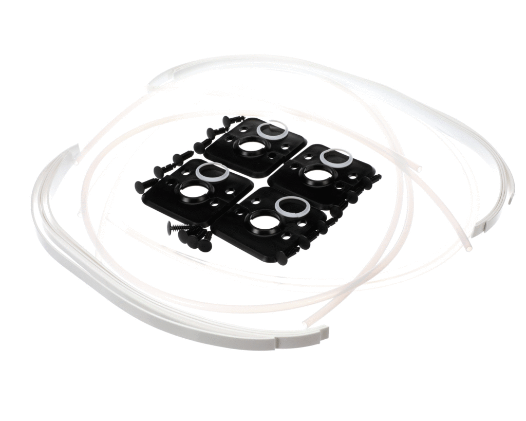 a group of black plastic objects with white tubes
