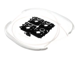 a group of black plastic objects with white tubes