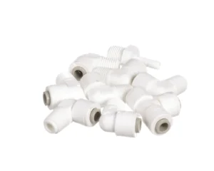 a pile of white plastic fittings