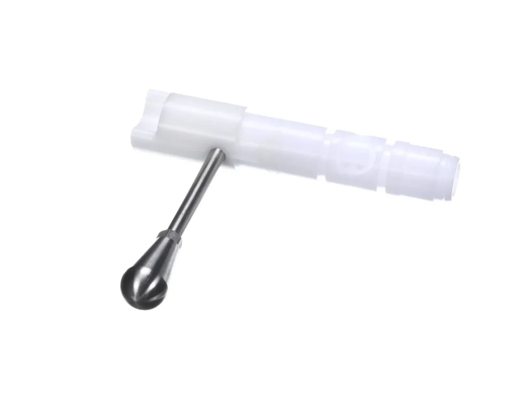 a white plastic hammer with a ball