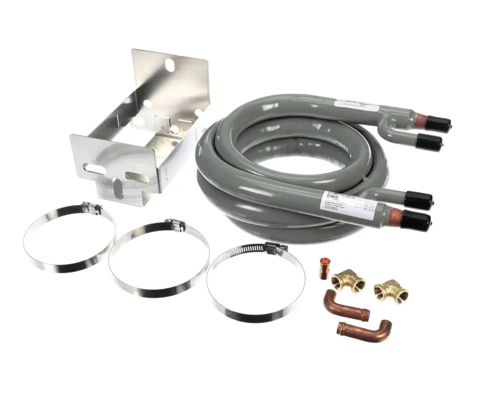 a grey hose with metal parts