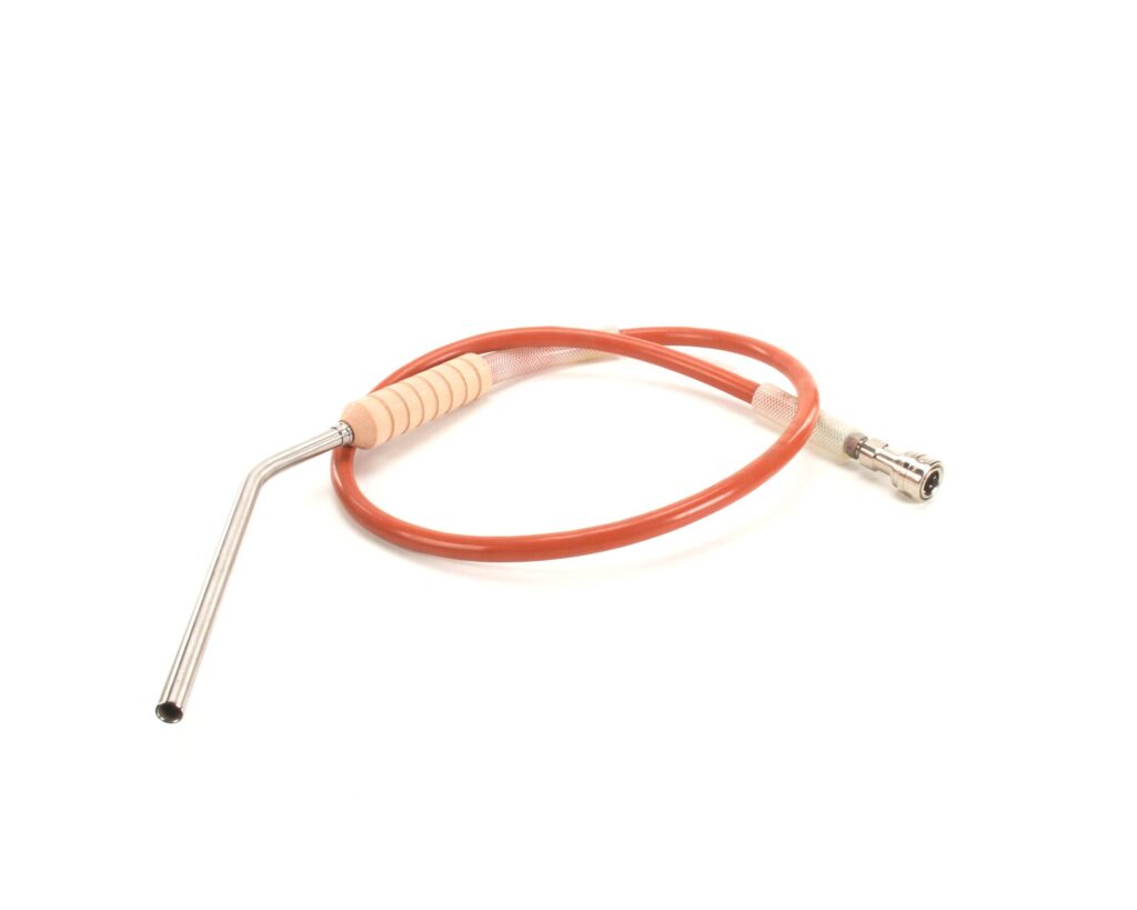 a red tube with a white handle