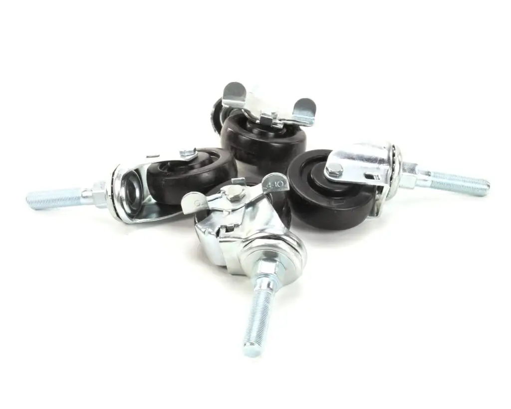 a group of casters with black rubber wheels