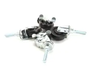 a group of casters with black rubber wheels