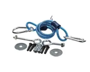 a blue rope with a couple of bolts and nuts